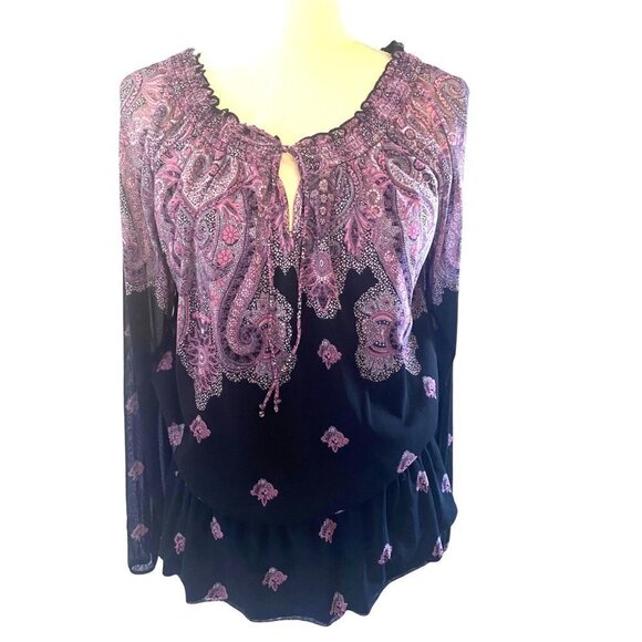 Inc International Paisley Peasant Pullover Blouse, L - Picture 1 of 9